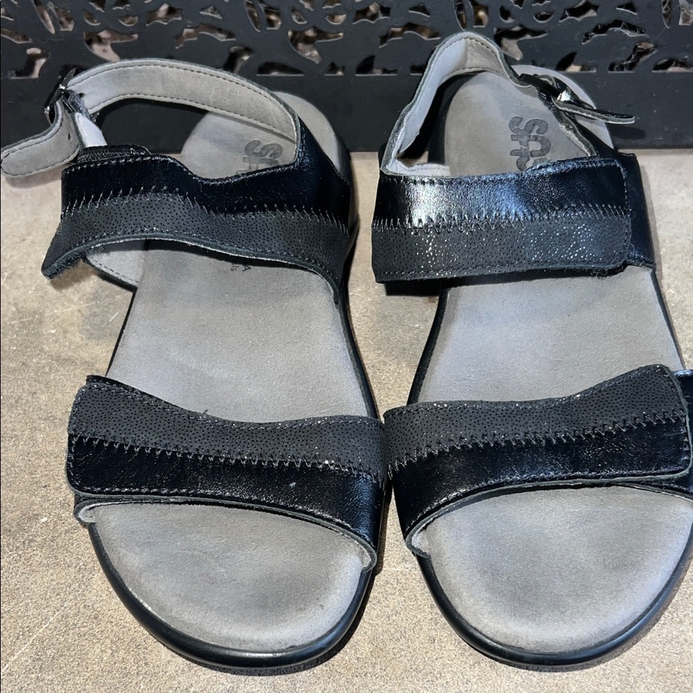 SAS Black Sandals Slip On Open Toe